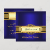 Royal blue Gold Birthday Party Mannen Women's' Kaart (Voorkant / Achterkant)