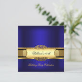 Royal blue Gold Birthday Party Mannen Women's' Kaart (Staand voorkant)