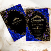 Royal Blue Gold Black Quinceanera