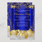 Royal Blue Gold Bow Bauble White Kerstparty Kaart (Voorkant / Achterkant)