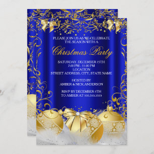 Royal Blue Gold Bow Bauble White Kerstparty Kaart