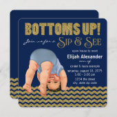 Royal Blue & Gold Boys Sip & See Kaart (Voorkant / Achterkant)