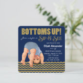 Royal Blue & Gold Boys Sip & See Kaart (Staand voorkant)