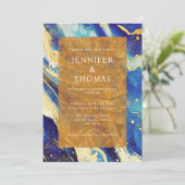 Royal Blue Gold bruiloft uitnodiging met QR-code (Staand voorkant)