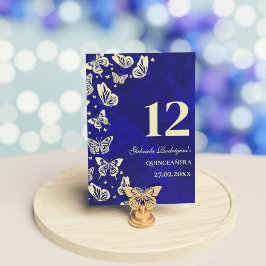 Royal Blue Gold Butterfly 15e Quinceañera Zitplaat Kaart