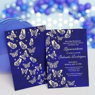 Royal Blue & Gold Butterfly 15e verjaardagsfeest Kaart