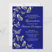Royal Blue & Gold Butterfly 15e verjaardagsfeest Kaart (Voorkant)