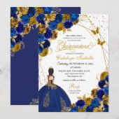 Royal Blue Gold Butterfly Princess Quinceanera Kaart (Voorkant / Achterkant)
