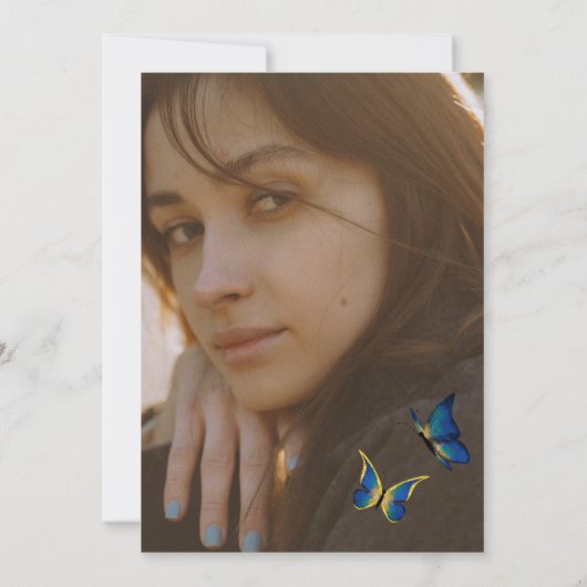 Royal Blue, Gold Butterfly Quinceanera Invitation Kaart (Achterkant)