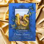 Royal Blue, Gold Butterfly Quinceanera Invitation Kaart<br><div class="desc">Koninklijk blauw en gouden vlinder Quinceanera-uitnodiging met fancy,  decoratief fotolijst. Veelzijdig voor sapphire blue of marvy blue party themes. Butterflies kunnen gemakkelijk resized en worden anders geplaatst. De elegante sjabloon van het vlinderontwerp is gemakkelijk om aan te passen en aan andere kaarten over te brengen.</div>