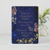 Royal Blue Gold Butterfly Wedding Bedankt Card (Staand voorkant)