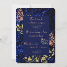 Royal Blue Gold Butterfly Wedding Bedankt Card