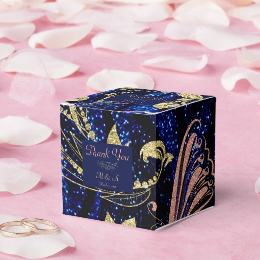 Royal Blue Gold Butterfly Wedding Favoriete Box Bedankdoosjes (Huwelijk)