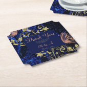 Royal Blue Gold Butterfly Wedding Kartonnen Onderzetters (Gekanteld)