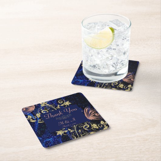 Royal Blue Gold Butterfly Wedding Kartonnen Onderzetters (Insitu)