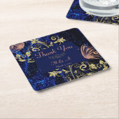 Royal Blue Gold Butterfly Wedding Kartonnen Onderzetters (Schuin)