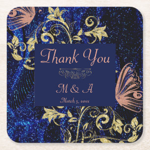 Royal Blue Gold Butterfly Wedding Kartonnen Onderzetters
