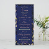 Royal Blue Gold Butterfly Wedding Menu (Staand voorkant)