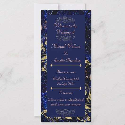 Royal Blue Gold Butterfly Wedding Programma (Voorkant)