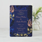 Royal Blue Gold Butterfly Wedding Round Uitnodigin Kaart (Staand voorkant)