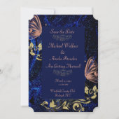 Royal Blue Gold Butterfly Wedding Save the Date (Voorkant)