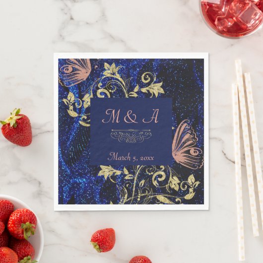 Royal Blue Gold Butterfly Wedding Servet (Insitu)