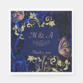 Royal Blue Gold Butterfly Wedding Servet (Voorkant)