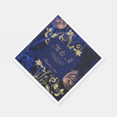 Royal Blue Gold Butterfly Wedding Servet (Hoek)