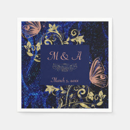 Royal Blue Gold Butterfly Wedding Servet