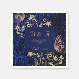 Royal Blue Gold Butterfly Wedding Servet