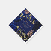 Royal Blue Gold Butterfly Wedding Servet (Hoek)