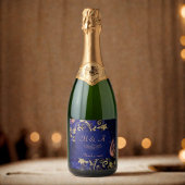 Royal Blue Gold Butterfly Wedding Sparkling Wijnetiket