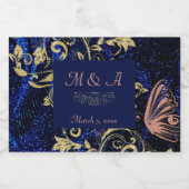 Royal Blue Gold Butterfly Wedding Sparkling Wijnetiket (Enkel label)