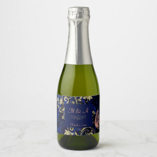 Royal Blue Gold Butterfly Wedding Sparkling Wijnetiket