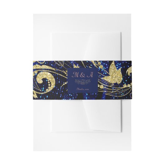 Royal Blue Gold Butterfly Wedding Uitnodigingen Wikkel (Voorkant Voorbeeld)