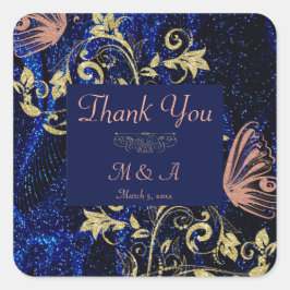 Royal Blue Gold Butterfly Wedding Vierkante Sticker