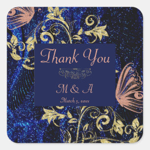 Royal Blue Gold Butterfly Wedding Vierkante Sticker