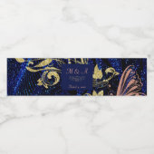 Royal Blue Gold Butterfly Wedding Waterfles Etiket (Enkel label)