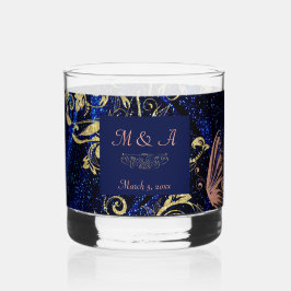 Royal Blue Gold Butterfly Wedding Whisky Glas