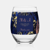 Royal Blue Gold Butterfly Wedding Wijnglas Zonder Voet (Achterkant)