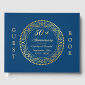 Royal Blue Gold Circle Jubileum Gastenboek (Voorkant)