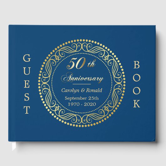 Royal Blue Gold Circle Jubileum Gastenboek (Voorkant)