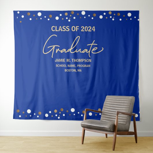 Royal Blue Gold Class of 2023 backdrop afstuderen Wandkleed (In Situ (horizontaal))