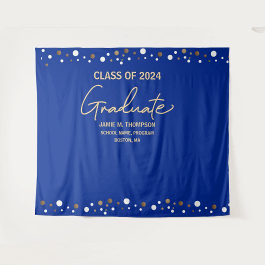 Royal Blue Gold Class of 2023 backdrop afstuderen Wandkleed (Voorkant (horizontaal))