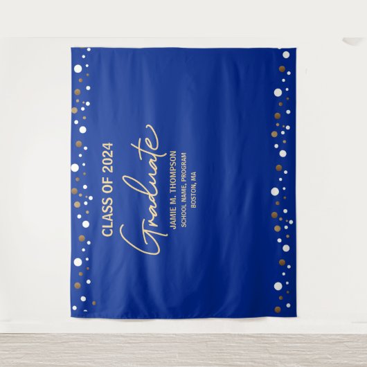 Royal Blue Gold Class of 2023 backdrop afstuderen Wandkleed (Voorkant)
