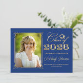 Royal Blue, Gold Class of 2026 Photo Graduation Kaart (Staand voorkant)