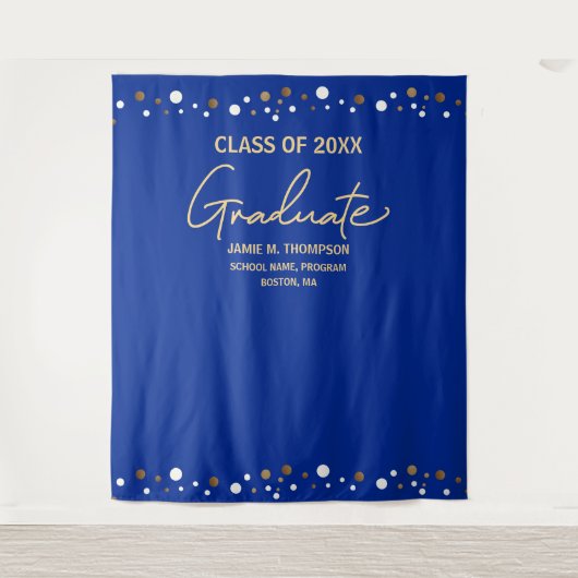 Royal Blue Gold Class of Afstudeerder backdrop afs Wandkleed (Voorkant)