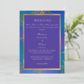 Royal Blue & Gold Colorful Wedding Invitation Kaart (Staand voorkant)