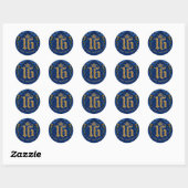 Royal Blue & Gold Crown 16 16th Birthday Party Ronde Sticker (Vel)