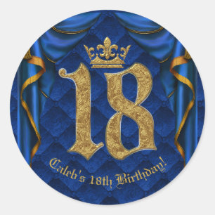 Royal Blue & Gold Crown 18 18e verjaardag Ronde Sticker
